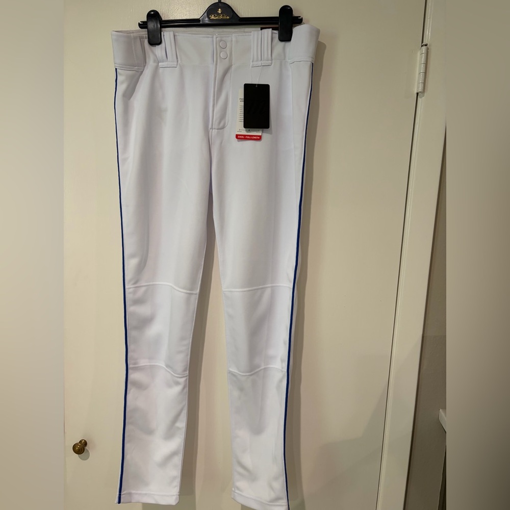 Marucci men’s large baseball pant with royal blue stripe down the sides